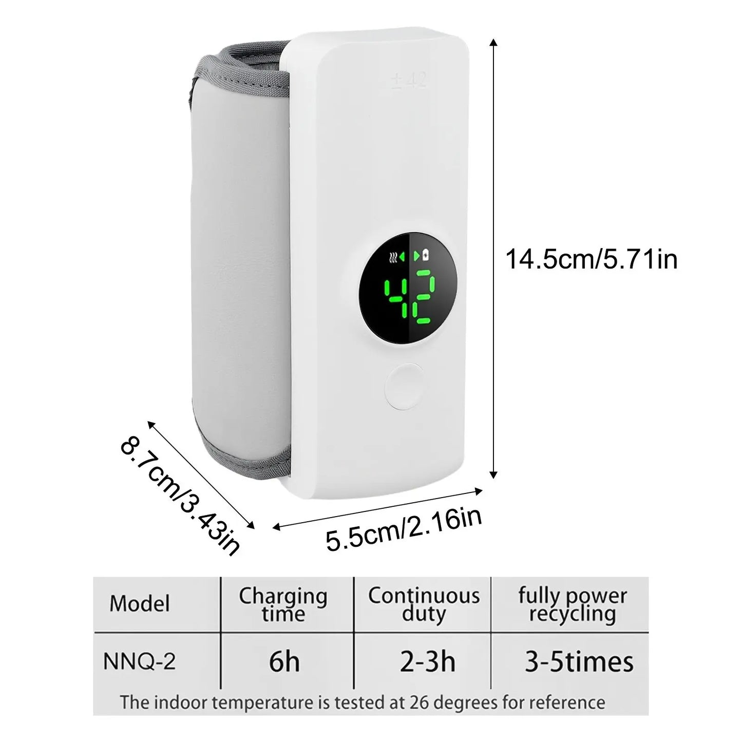 Portable Baby Bottle Warmer USB Rechargeable 6 Temperature Levels & Display