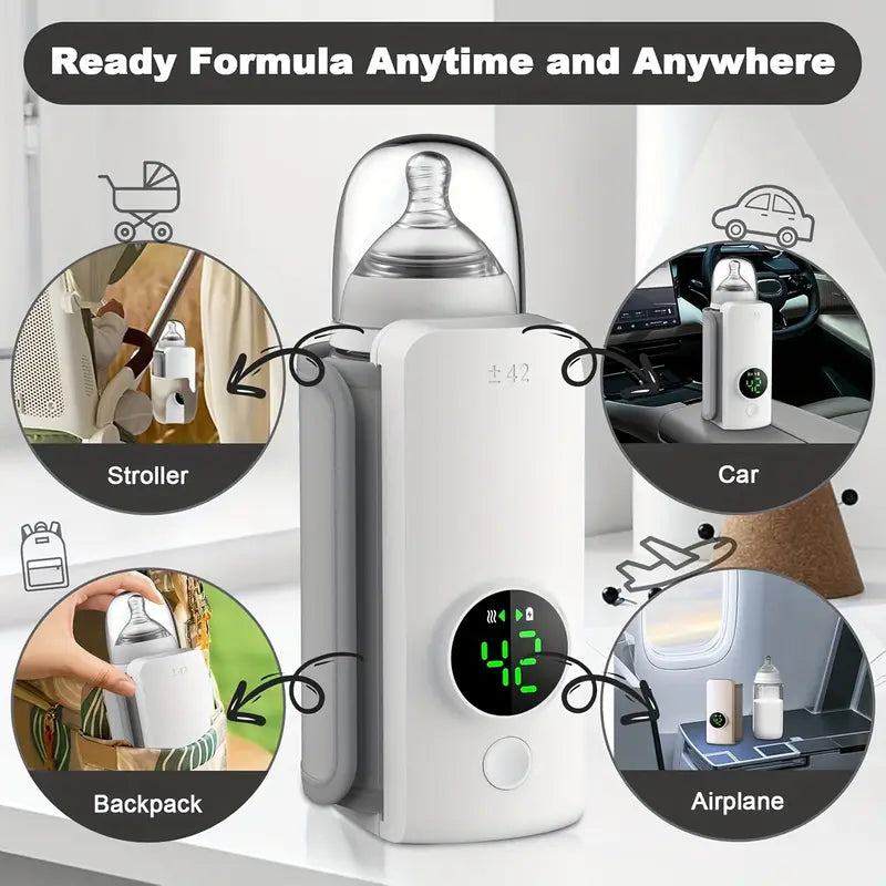 Portable Baby Bottle Warmer  USB Rechargeable  6 Temperature Levels & Display