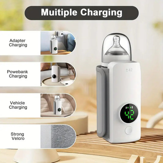 Portable Baby Bottle Warmer  USB Rechargeable  6 Temperature Levels & Display